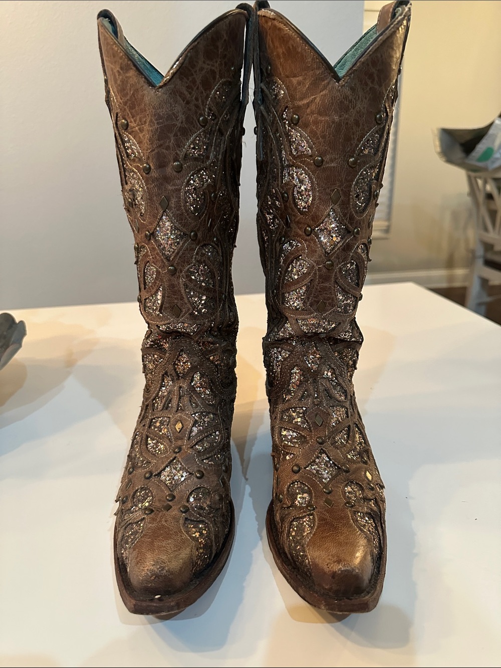 Corral Brown Glitter Embellished Western Heeled Boots